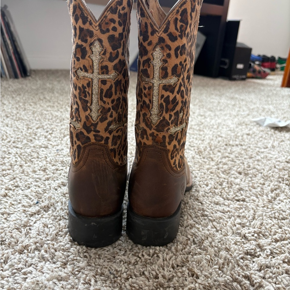 Leopard Print Western Boots with Cross Design